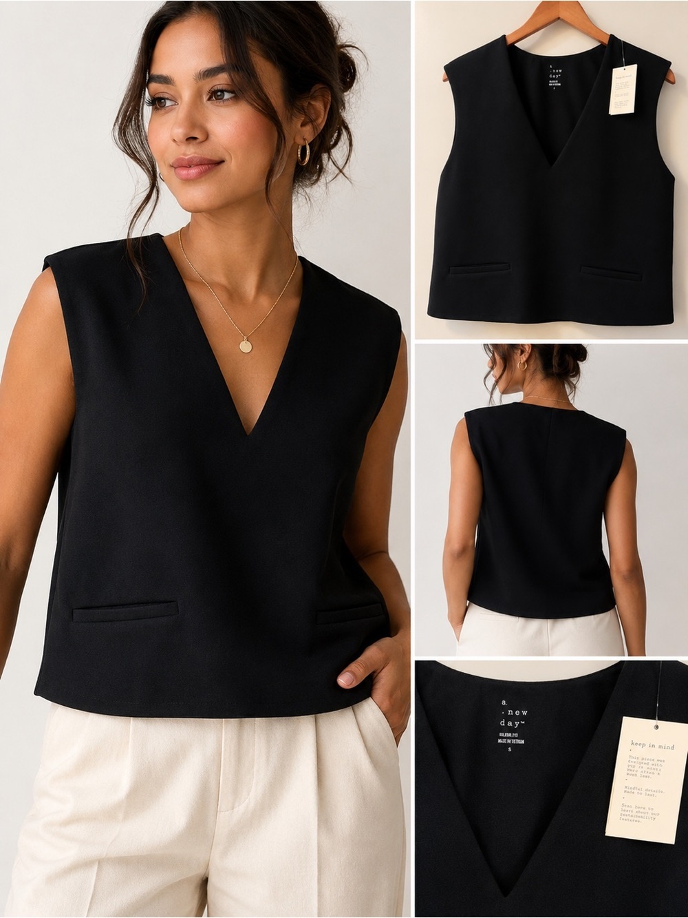 A New Day Black V-Neck Vest – Size Medium – NWT